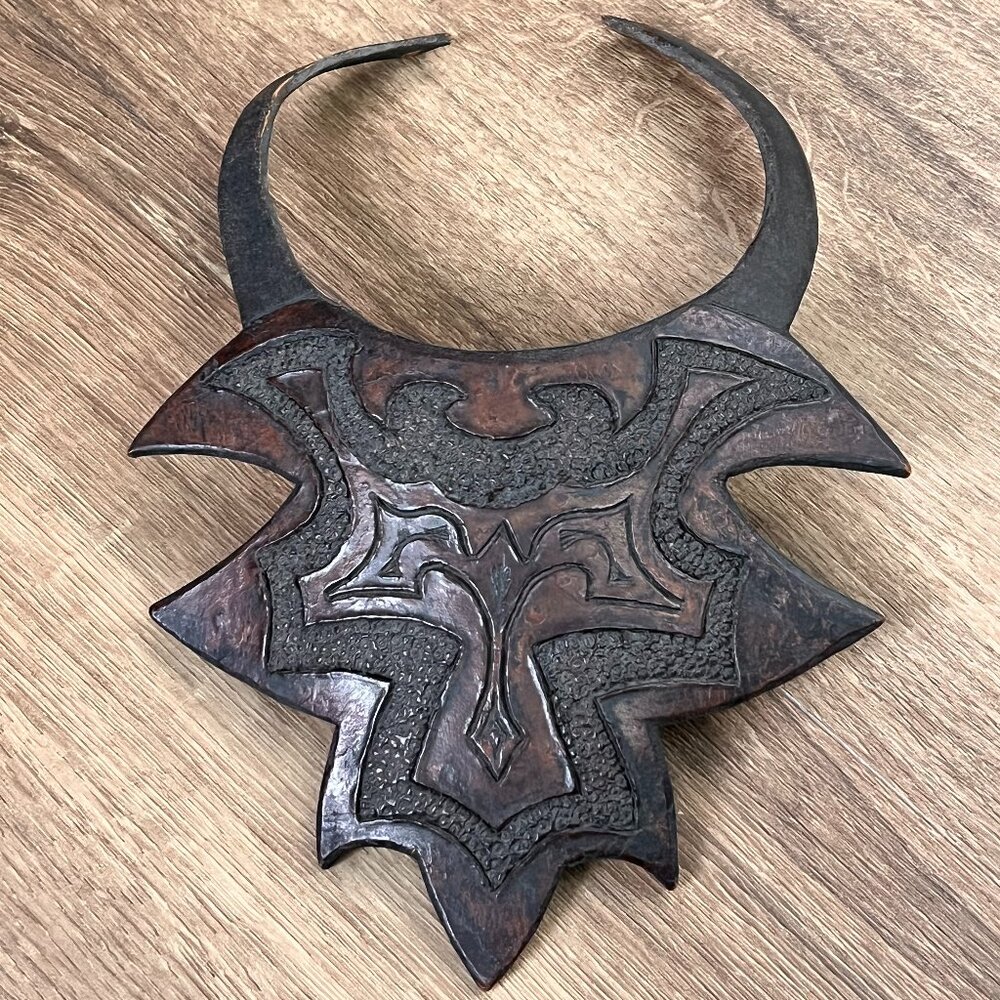 Vintage Leather Breastplate Choker Engraved Necklace Statement Piece African